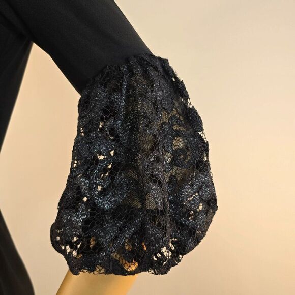 LAUREN RALPH LAUREN Dress Navy Black Lace Bell Sleeve Ruched Sheath Womens Sz 4 - Picture 5 of 12